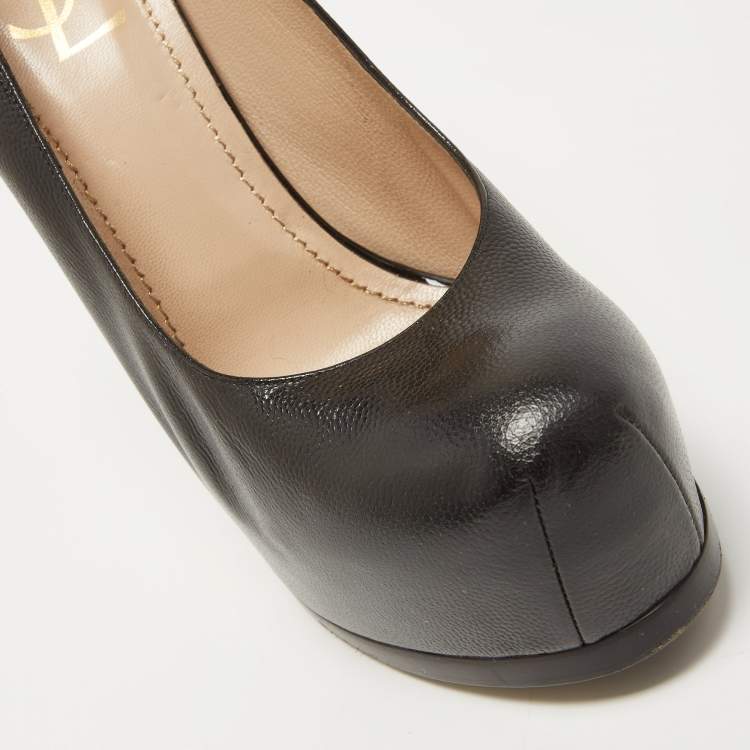 Pre Owned Saint Laurent Black Leather Tribtoo Pumps Size 40.5
