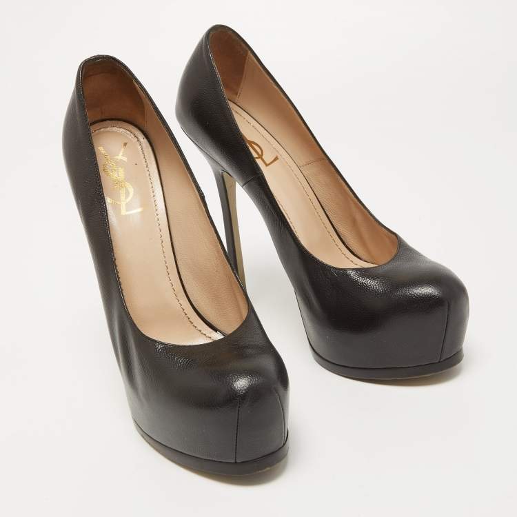 Pre Owned Saint Laurent Black Leather Tribtoo Pumps Size 40.5