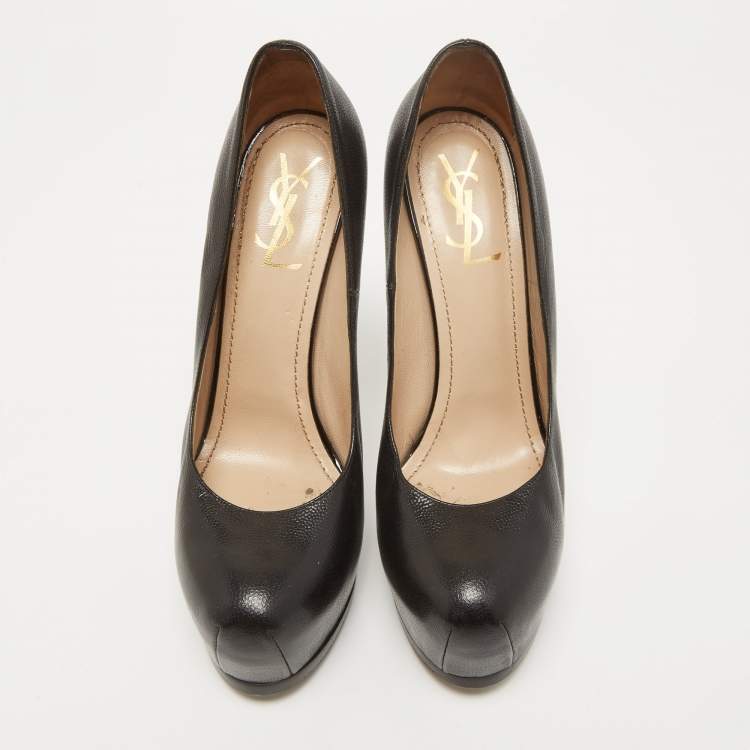 Pre Owned Saint Laurent Black Leather Tribtoo Pumps Size 40.5