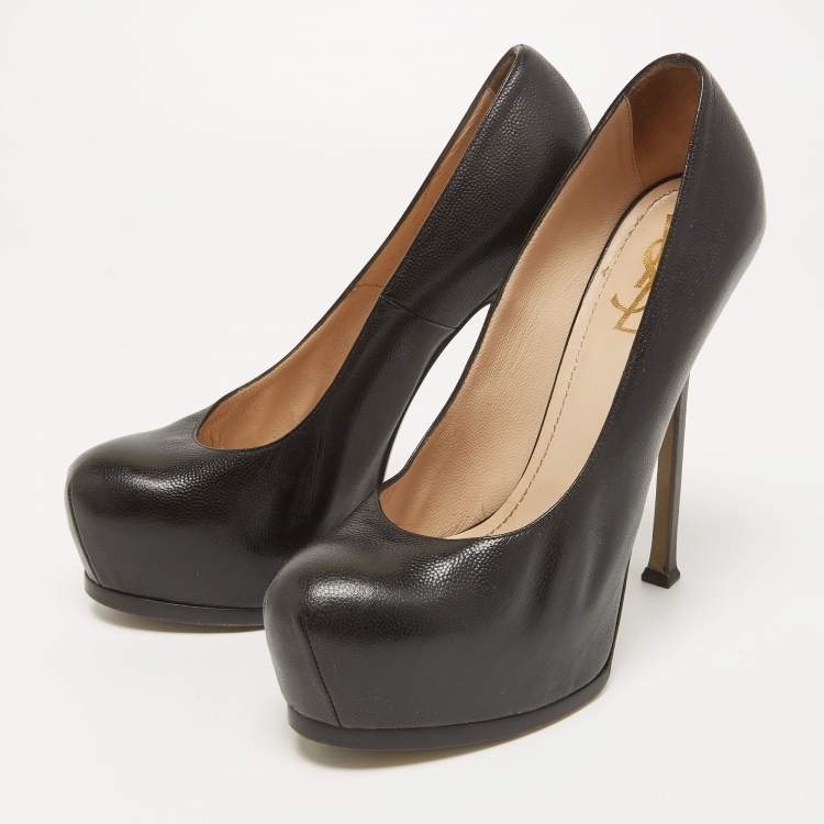Pre Owned Saint Laurent Black Leather Tribtoo Pumps Size 40.5