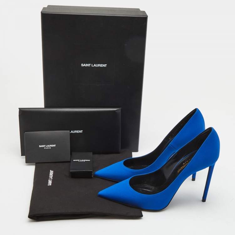 Pre Owned Saint Laurent Navy Blue Canvas Pointed Pumps Size 36.5