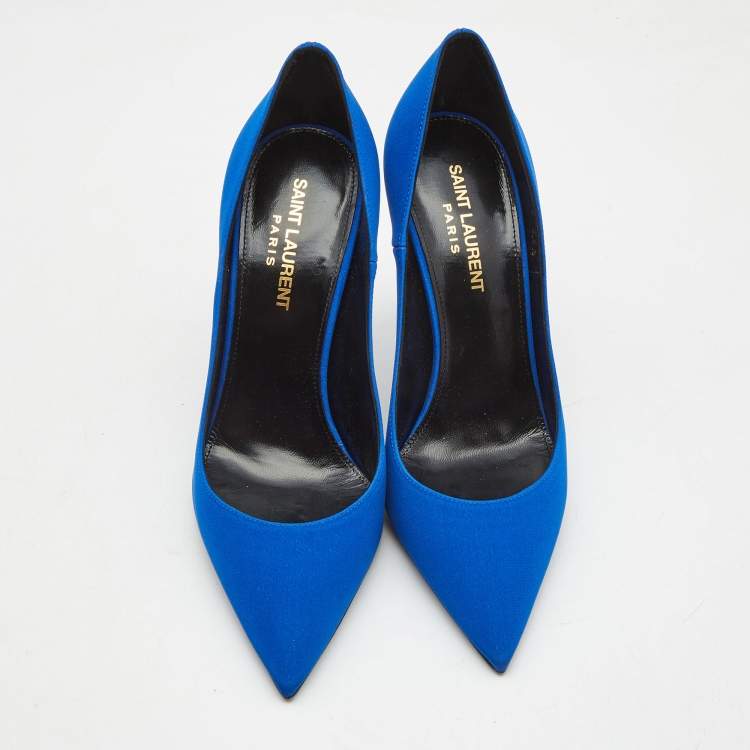 Pre Owned Saint Laurent Navy Blue Canvas Pointed Pumps Size 36.5