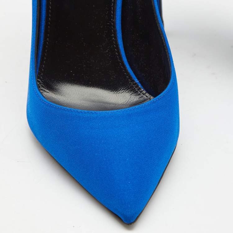 Pre Owned Saint Laurent Navy Blue Canvas Pointed Pumps Size 36.5