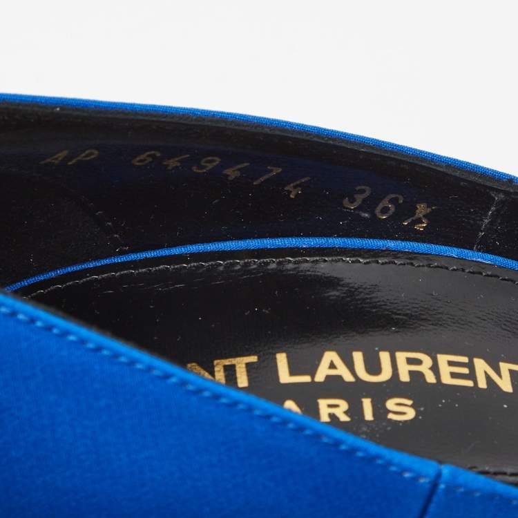 Pre Owned Saint Laurent Navy Blue Canvas Pointed Pumps Size 36.5