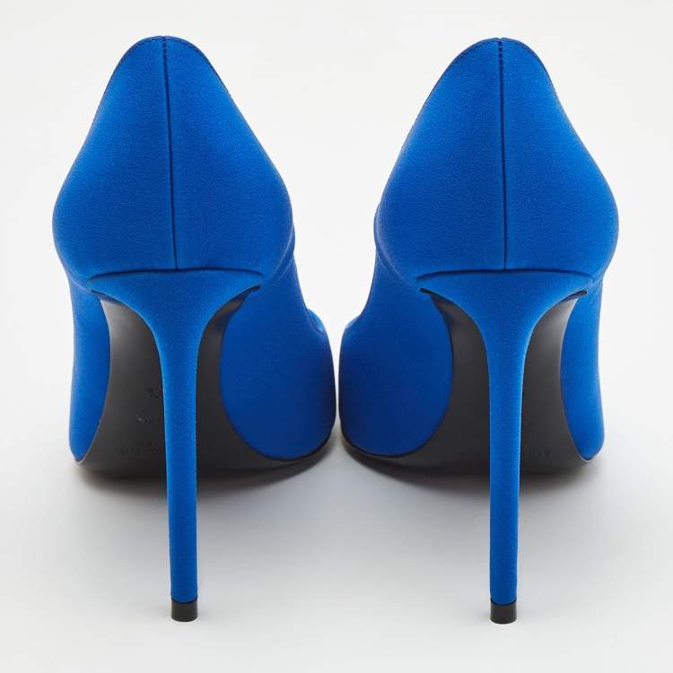 Pre Owned Saint Laurent Navy Blue Canvas Pointed Pumps Size 36.5