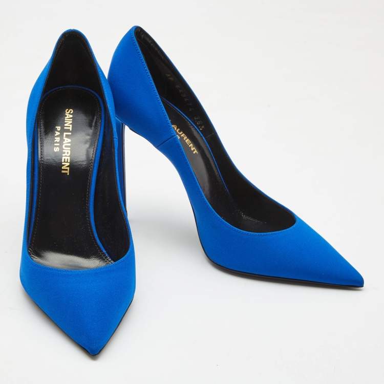 Pre Owned Saint Laurent Navy Blue Canvas Pointed Pumps Size 36.5