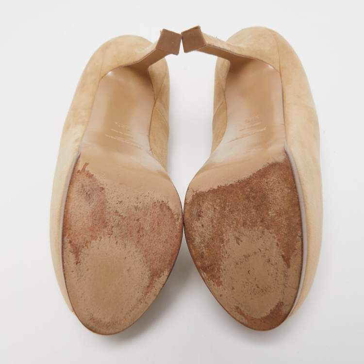 Pre Owned Saint Laurent Beige Suede Tribtoo Platform Pumps Size 38.5