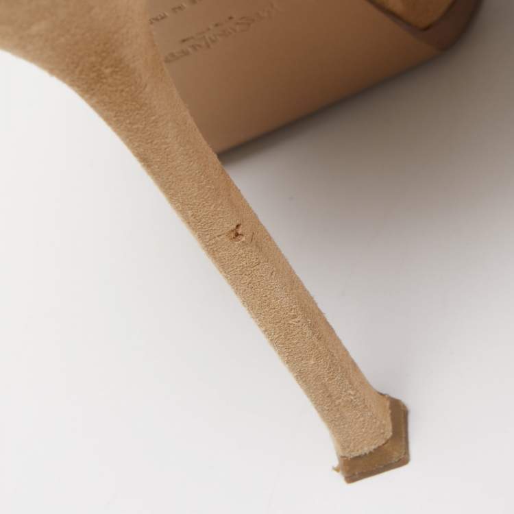Pre Owned Saint Laurent Beige Suede Tribtoo Platform Pumps Size 38.5