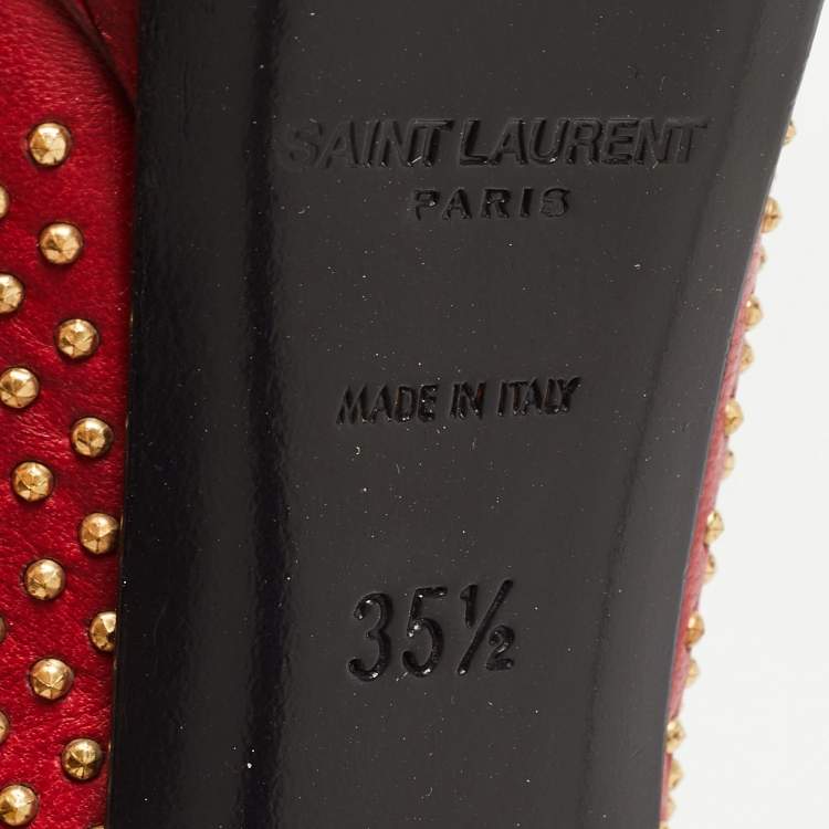 Pre Owned Saint Laurent Red Studded Leather Janis Platform Pumps Size 35.5