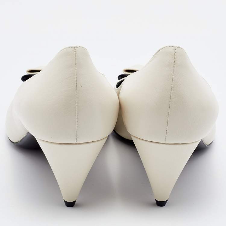 Pre Owned Saint Laurent Off-White Leather Anais Bow Pumps Size 41