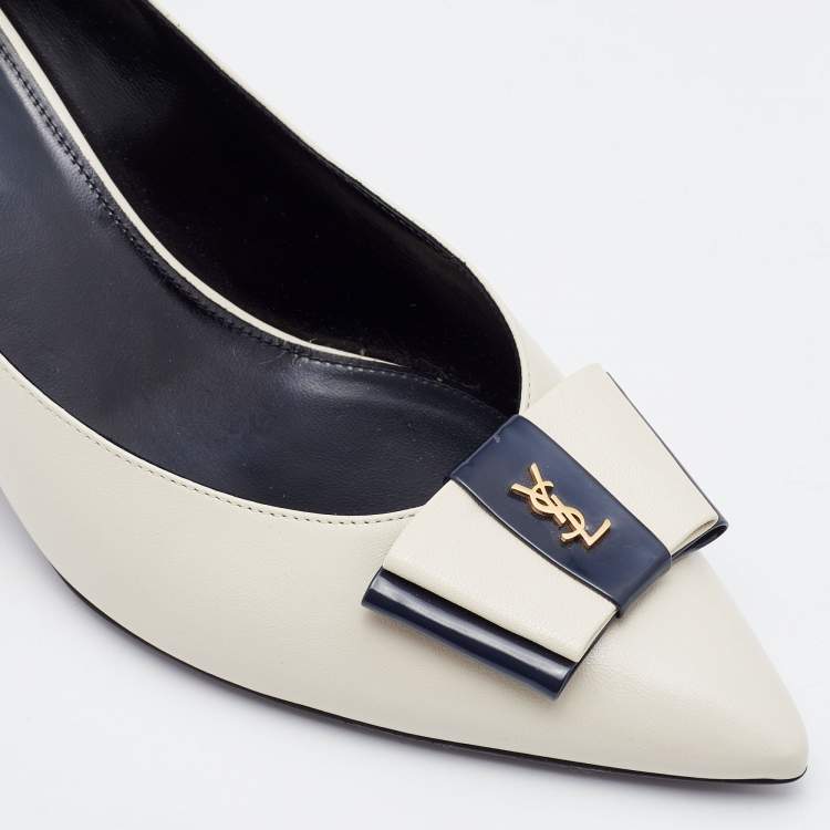 Pre Owned Saint Laurent Off-White Leather Anais Bow Pumps Size 41