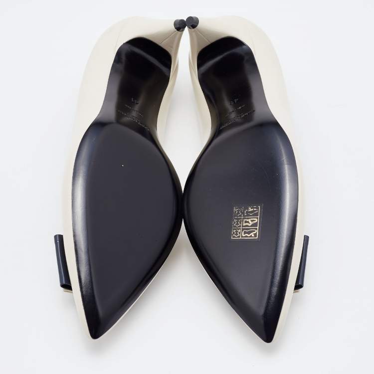 Pre Owned Saint Laurent Off-White Leather Anais Bow Pumps Size 41