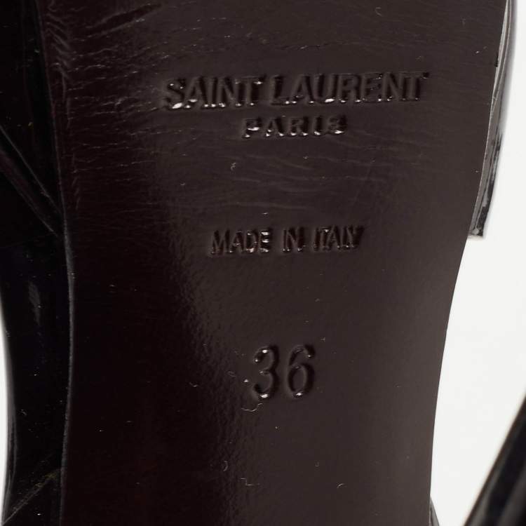 Pre Owned Saint Laurent Burgundy Patent Leather Tribute Platform Ankle Strap Sandals Size 36