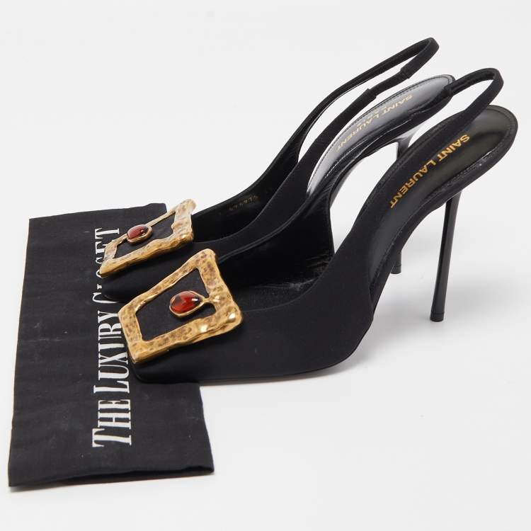 Pre Owned Saint Laurent Black Canvas  Buckle Detail Maxine Slingback Pumps Size 39