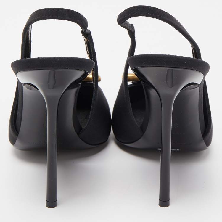 Pre Owned Saint Laurent Black Canvas  Buckle Detail Maxine Slingback Pumps Size 39