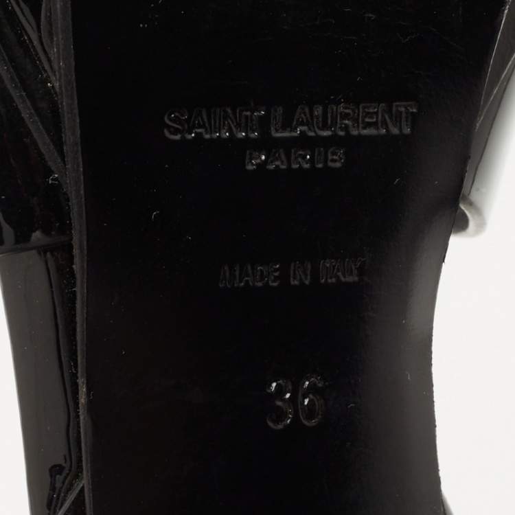 Pre Owned Saint Laurent Navy Blue Patent Tribute Sandals Size 36