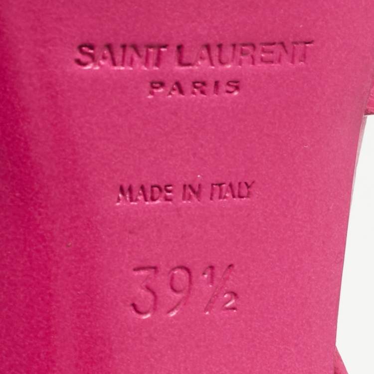 Pre Owned Saint Laurent Pink Croc Embossed Leather Tribute Sandals Size 39.5