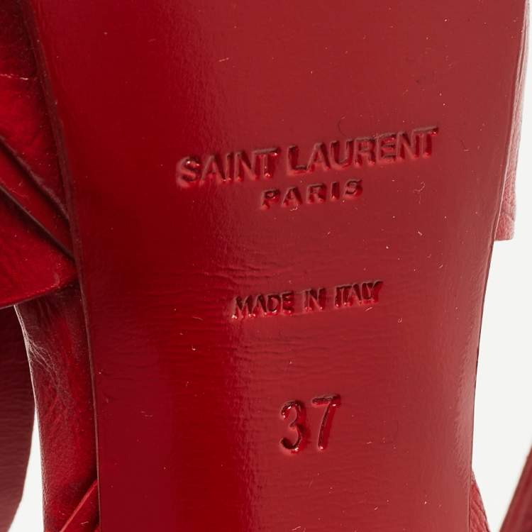 مملوكة مسبقًا Saint Laurent Red Croc Embossed Leather Tribute Sandals Size 37