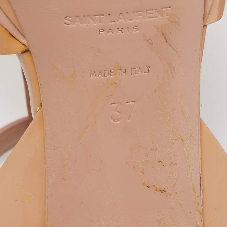 Pre Owned Saint Laurent Beige Patent Leather Tribute Sandals Size 37