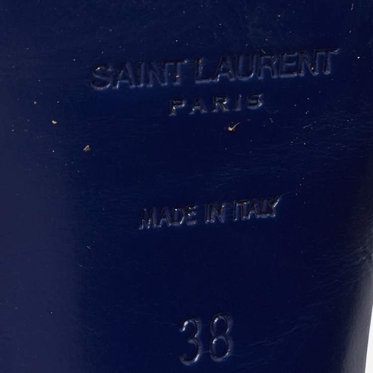 Pre Owned Saint Laurent Blue Patent Leather Tribute Sandals Size 38