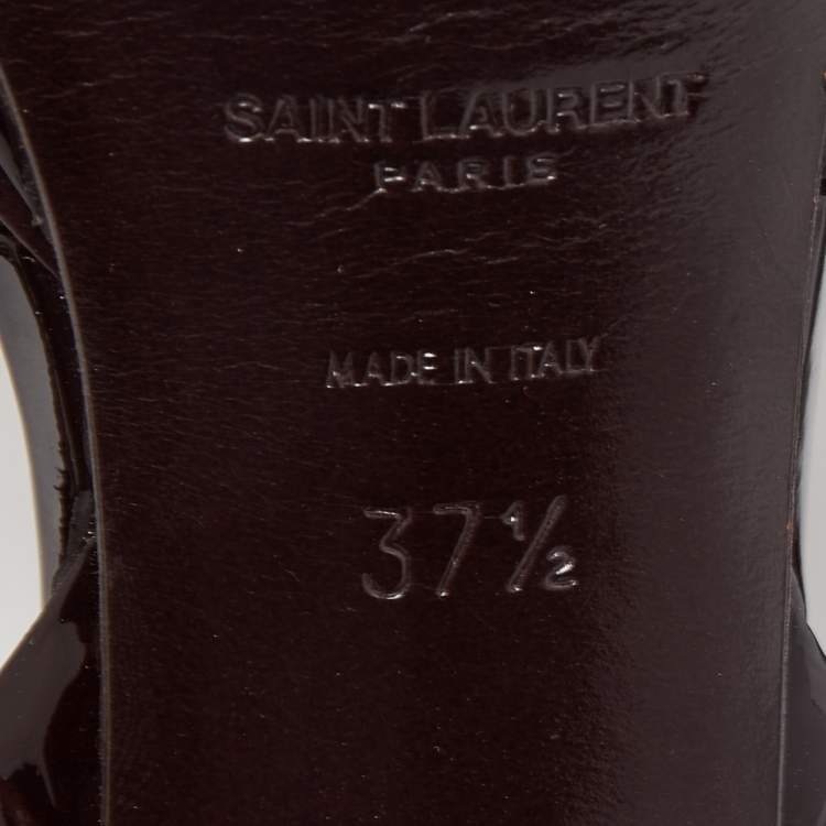 Pre Owned Saint Laurent Burgundy Patent Leather Tribute Sandals Size 37.5