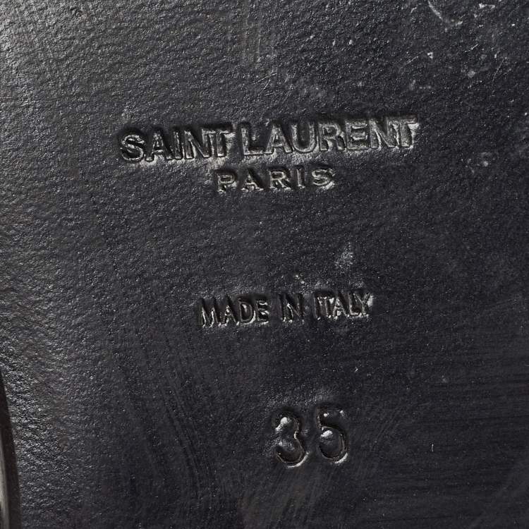 Pre Owned Saint Laurent Black Leather Logo T Bar Ankle Strap Flat Sandals Size 35
