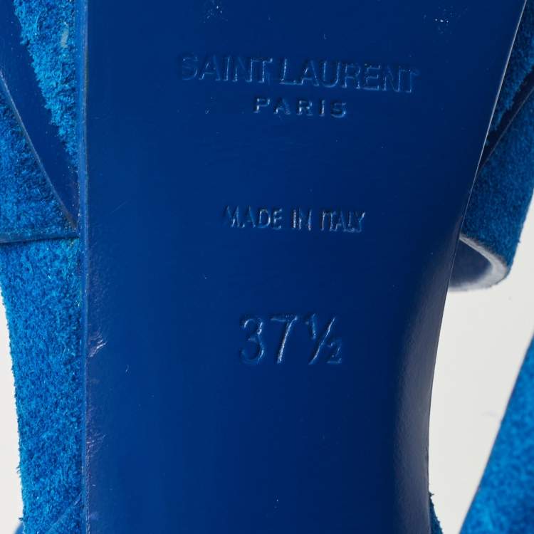 Pre Owned Saint Laurent Blue Suede Tribute Sandals Size 37.5