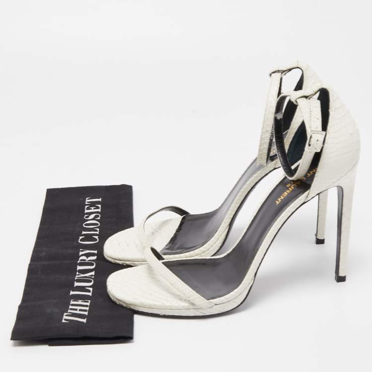 Pre Owned Saint Laurent White Python Amber Sandals Size 40