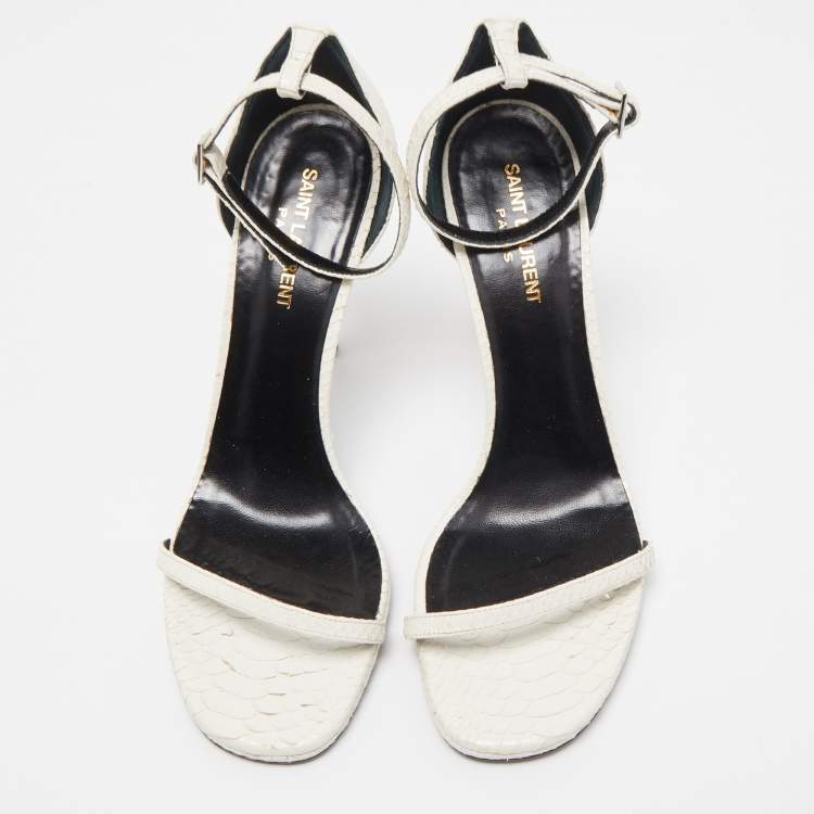 Pre Owned Saint Laurent White Python Amber Sandals Size 40