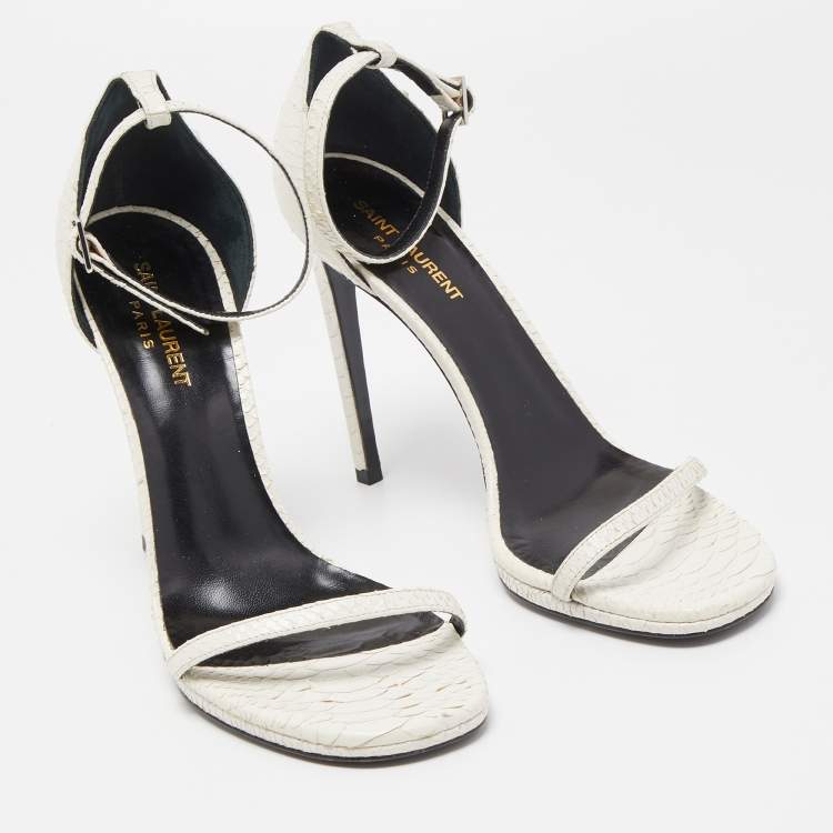 Pre Owned Saint Laurent White Python Amber Sandals Size 40