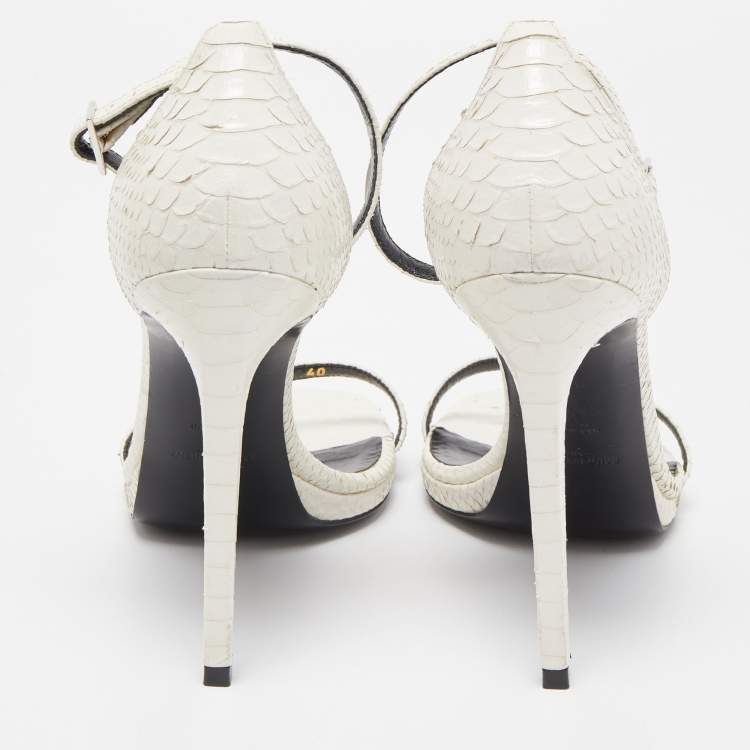 Pre Owned Saint Laurent White Python Amber Sandals Size 40