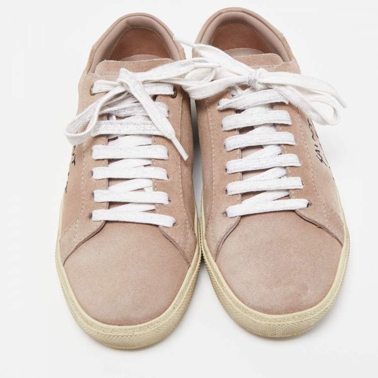 Pre Owned Saint Laurent Pink  Suede Court Classic Sneakers Size 37