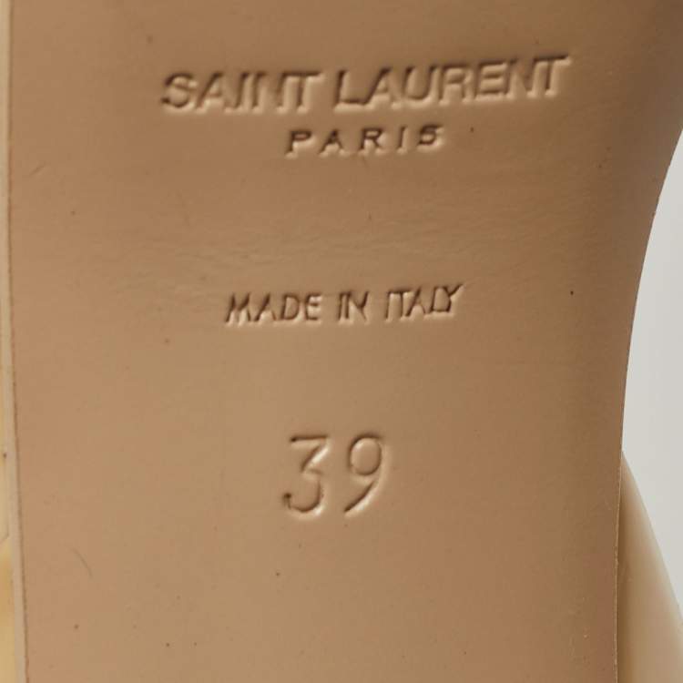 Pre Owned Saint Laurent Beige Patent Leather Tribute Platform Sandals Size 39