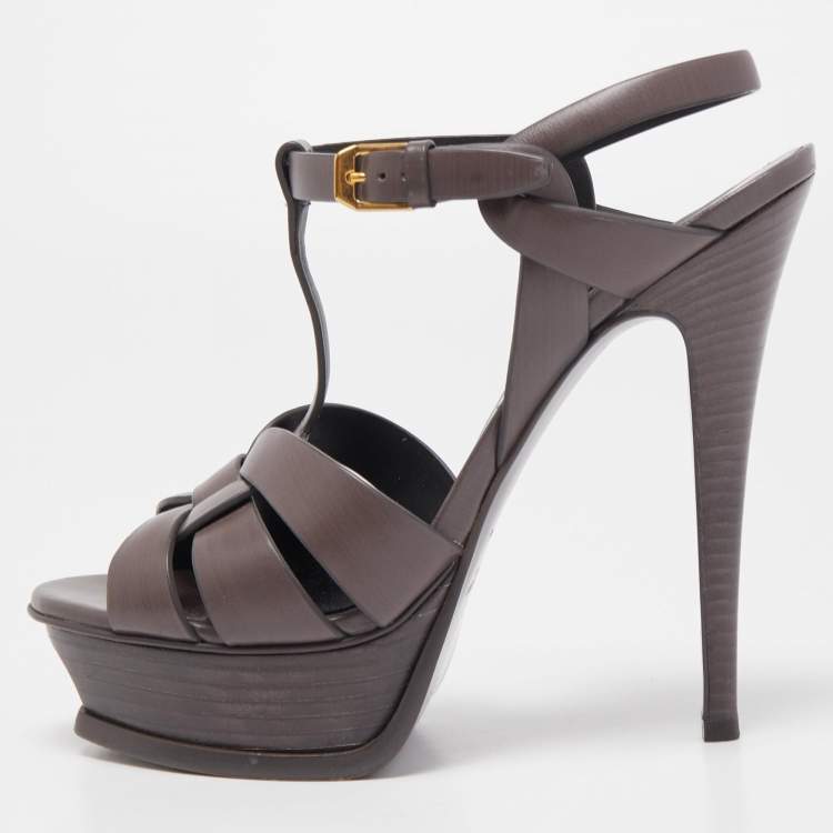 Pre Owned Saint Laurent Brown  Leather Tribute Sandals Size 37