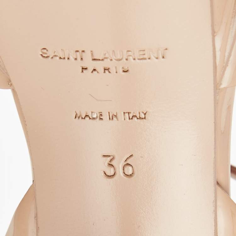 Pre Owned Saint Laurent Beige Patent Tribute Ankle Strap Sandals Size 36