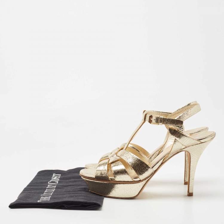 مملوكة مسبقًا Saint Laurent Gold Leather Tribute Sandals Size 38