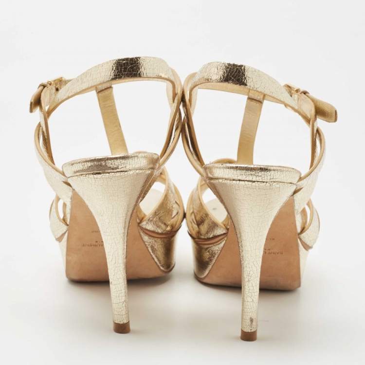 مملوكة مسبقًا Saint Laurent Gold Leather Tribute Sandals Size 38