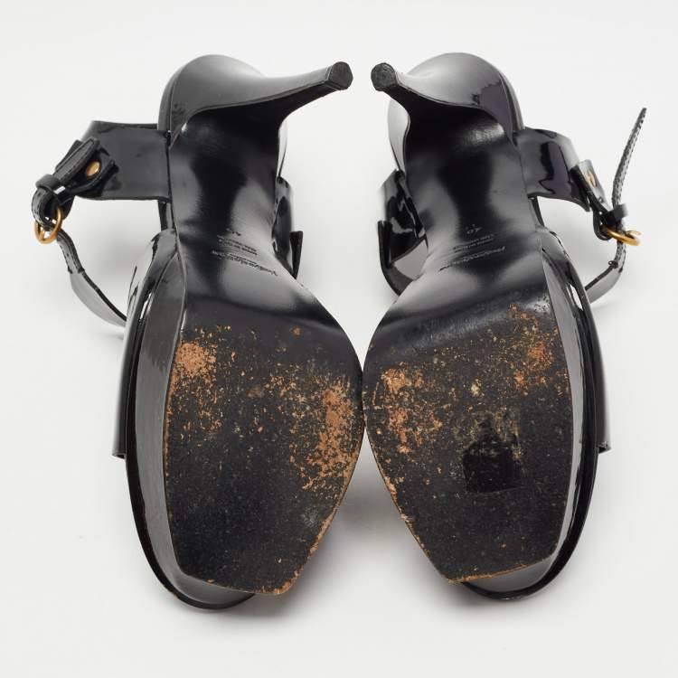 Pre Owned Saint Laurent Black Patent Leather Ankle Strap Sandals Size 40