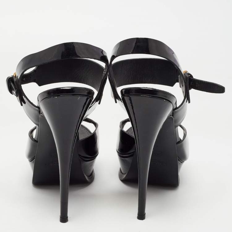 Pre Owned Saint Laurent Black Patent Leather Ankle Strap Sandals Size 40