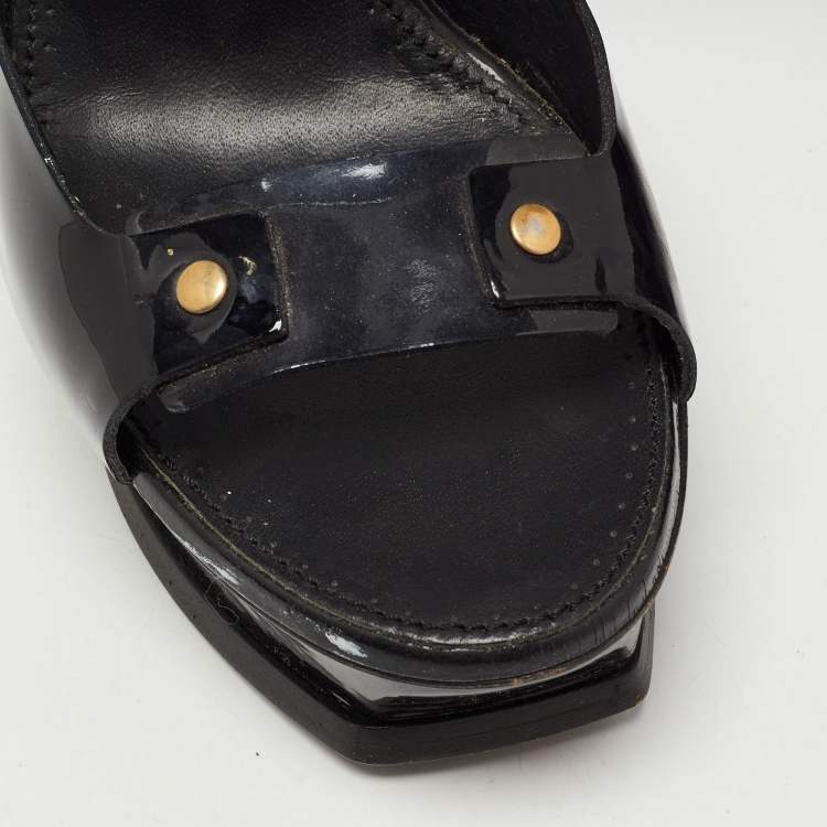 Pre Owned Saint Laurent Black Patent Leather Ankle Strap Sandals Size 40