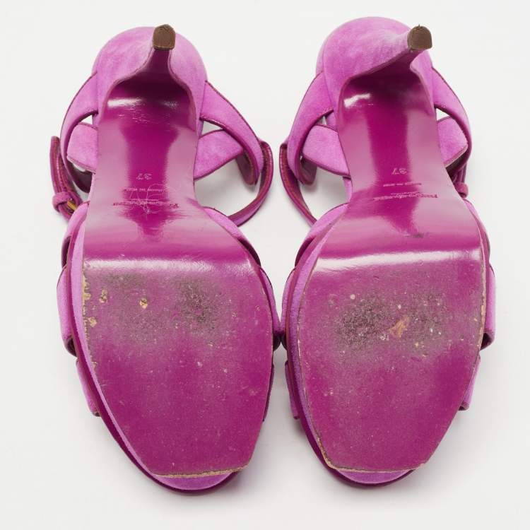 Pre Owned Saint Laurent Purple Suede Tribute Sandals Size 37