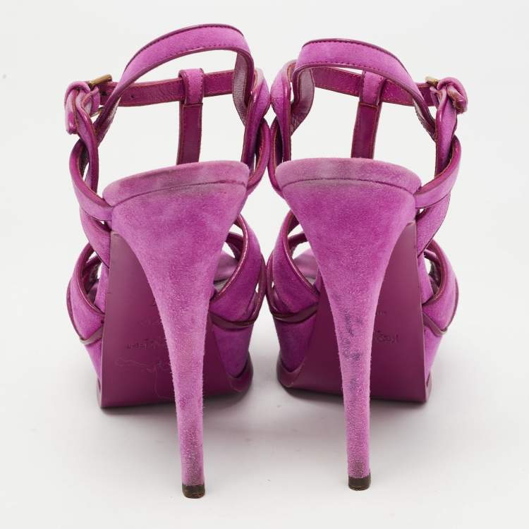 Pre Owned Saint Laurent Purple Suede Tribute Sandals Size 37