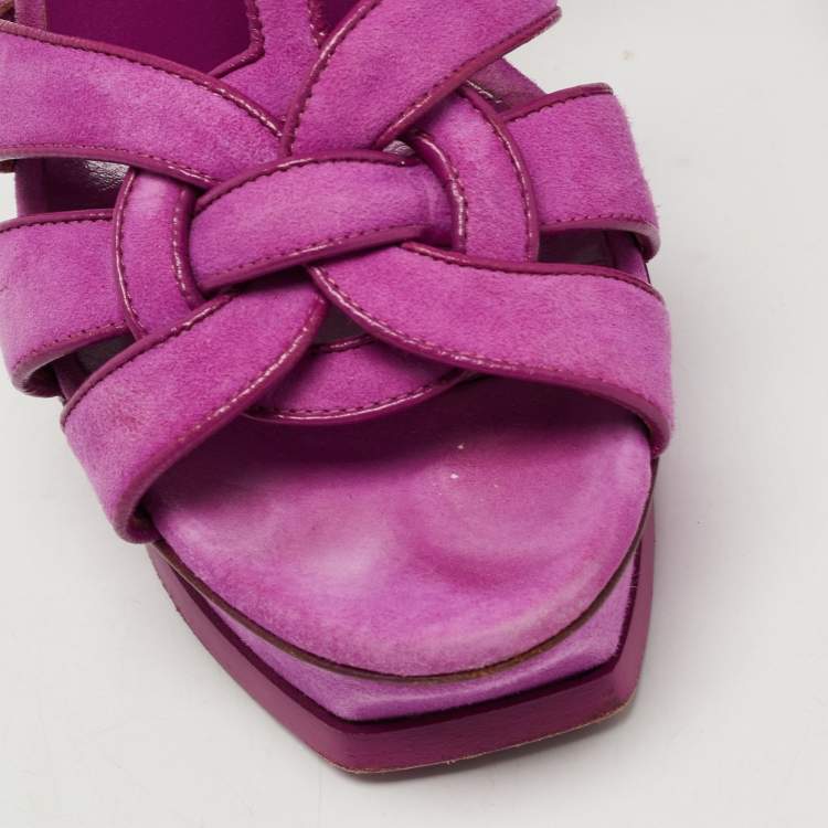 Pre Owned Saint Laurent Purple Suede Tribute Sandals Size 37