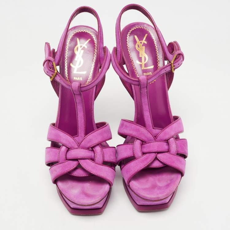 Pre Owned Saint Laurent Purple Suede Tribute Sandals Size 37