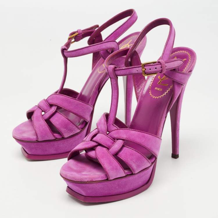 Pre Owned Saint Laurent Purple Suede Tribute Sandals Size 37