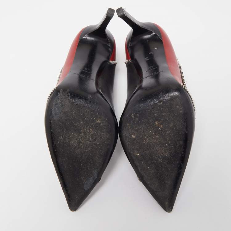 Pre Owned Saint Laurent Black/Red Leather Zipper Pointed Toe Pumps Size 40