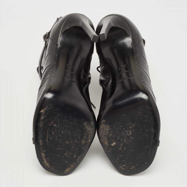 Pre Owned Saint Laurent Black Alligator Embossed Leather Ankle Boots Size 39.5