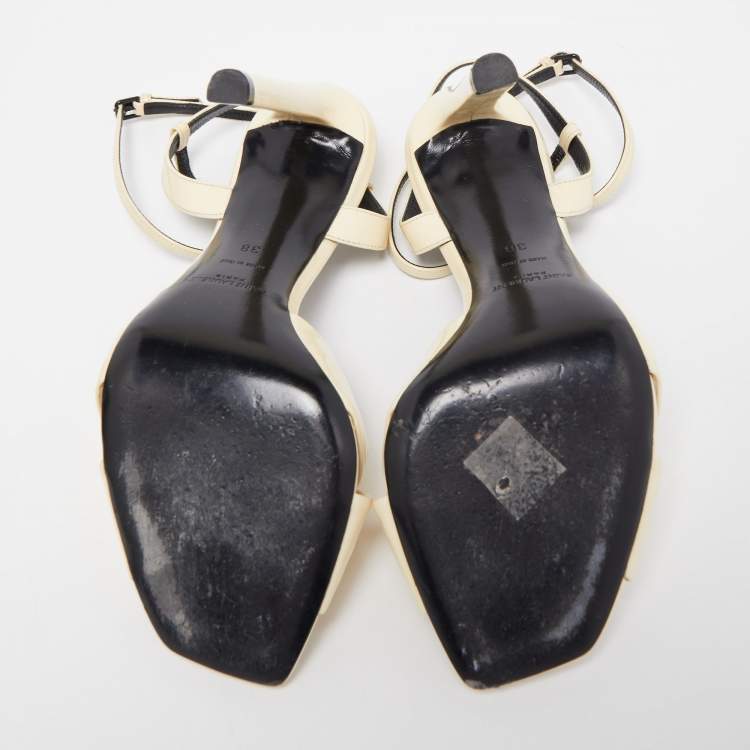 مملوكة مسبقًا Saint Laurent Cream Patent Leather Amy Sandals Size 38