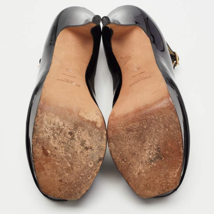 Pre Owned Saint Laurent Black Patent Leather Tribute Mary Jane Pumps Size 39