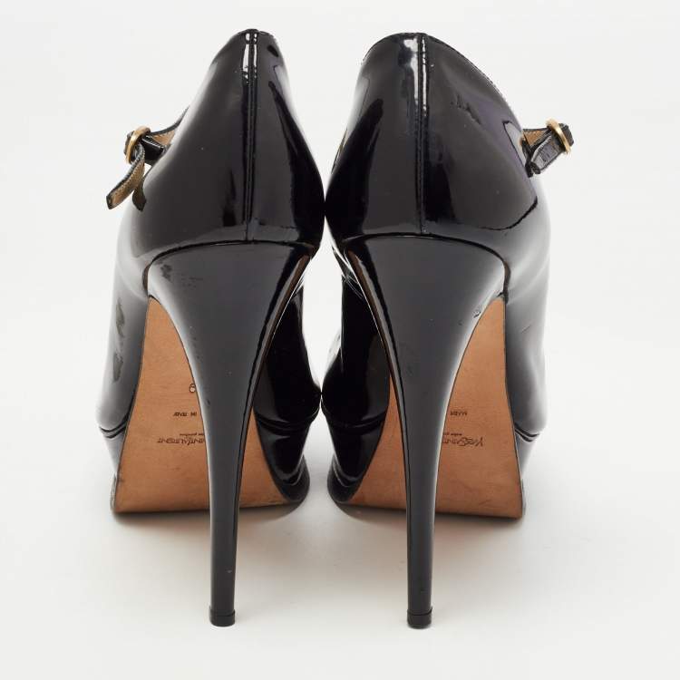 Pre Owned Saint Laurent Black Patent Leather Tribute Mary Jane Pumps Size 39